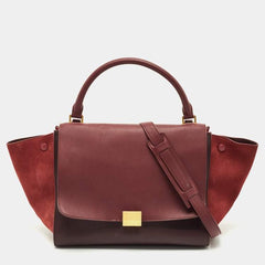 Celine Burgundy/Red Leather and Suede Medium Trapeze Top Handle Bag