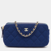 Chanel Blue Quilted Fabric Double Zip WOC Crossbody Bag