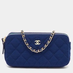 Chanel Blue Quilted Fabric Double Zip WOC Crossbody Bag