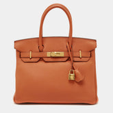 Hermes Terre Battue Togo Leather Gold Finish Birkin 30 Bag