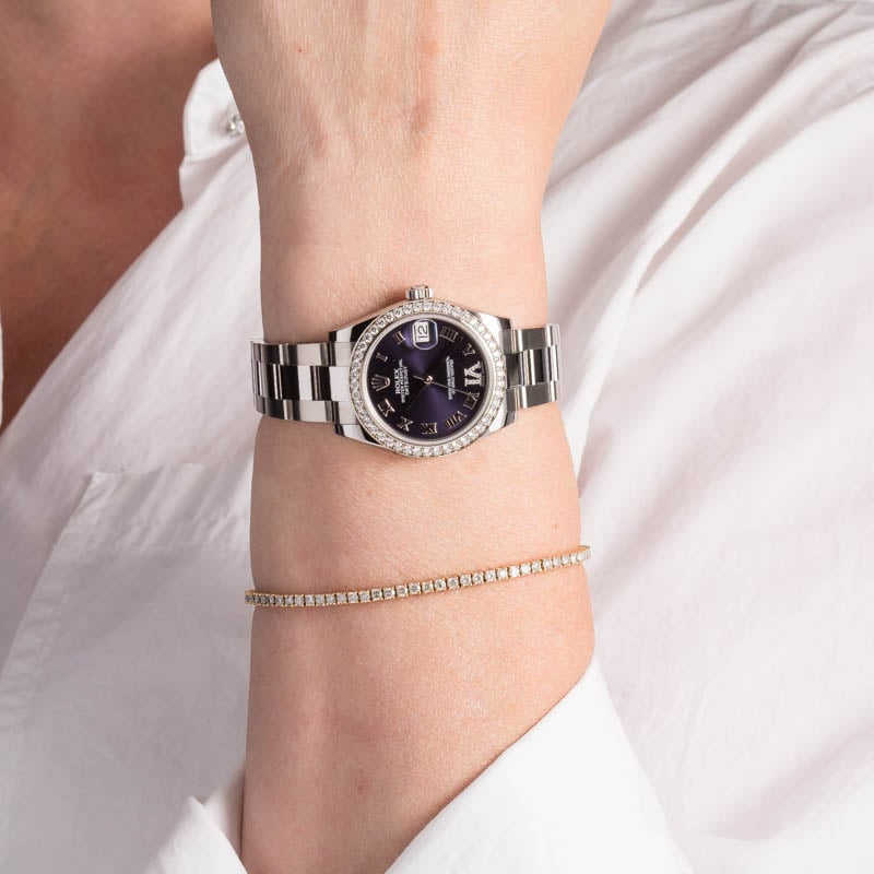 Pre-owned Rolex Datejust 178384 Purple Roman Dial