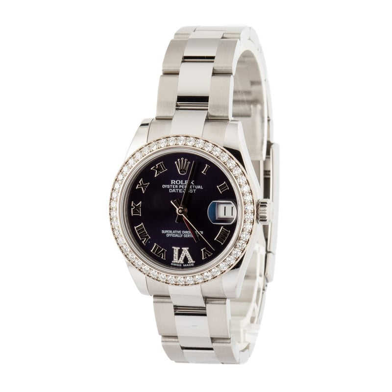 Pre-owned Rolex Datejust 178384 Purple Roman Dial