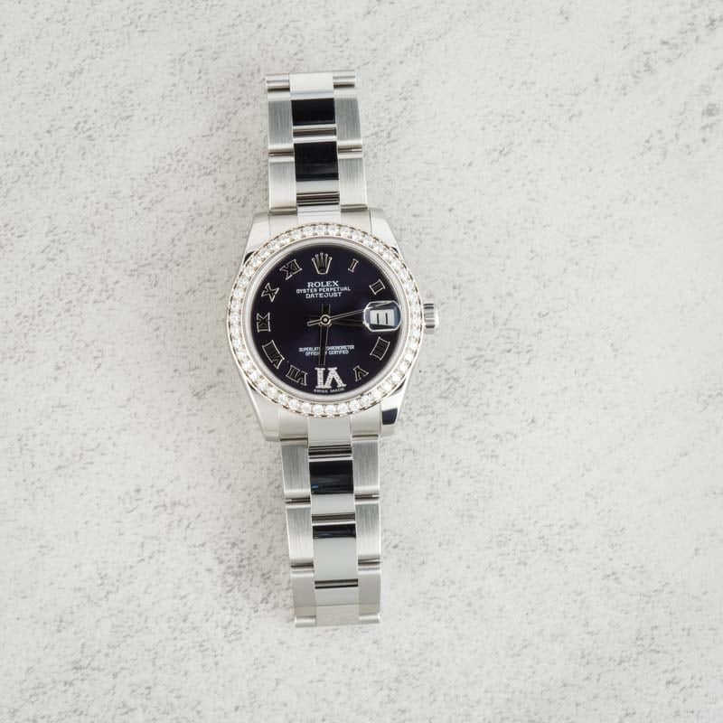 Pre-owned Rolex Datejust 178384 Purple Roman Dial