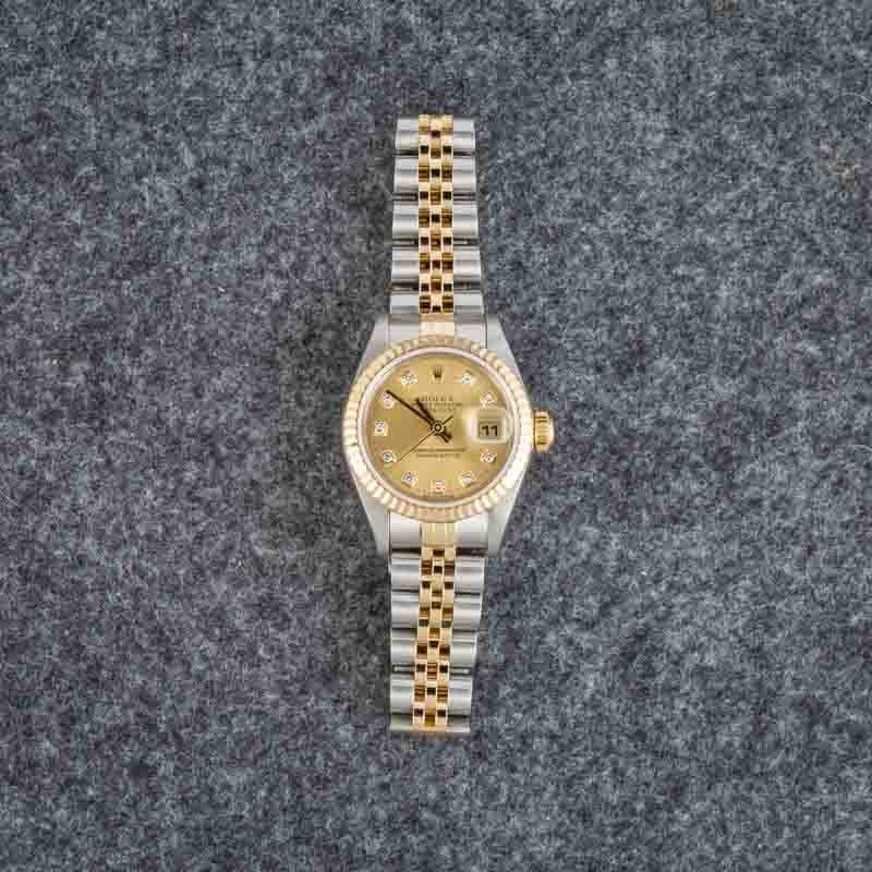 Lady Rolex Datejust Ref 79173 Champagne Diamond Dial
