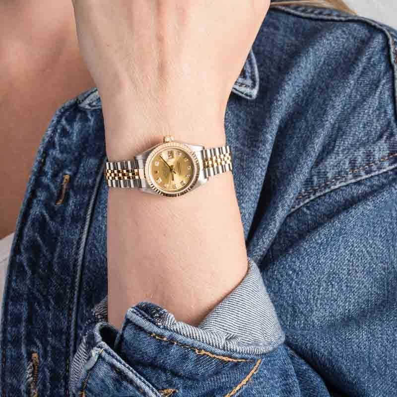 Lady Rolex Datejust Ref 79173 Champagne Diamond Dial