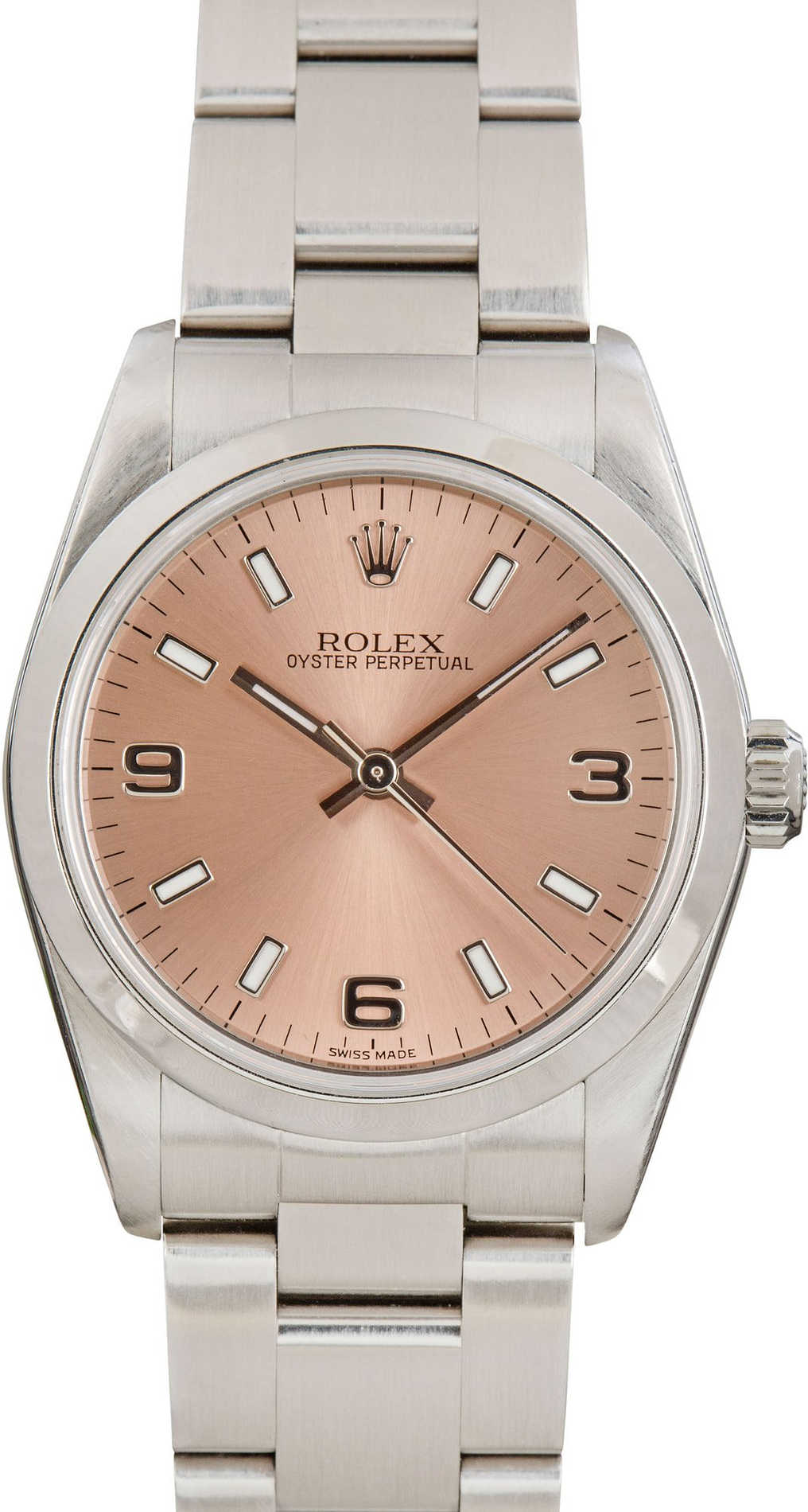 Pre-owned Rolex Oyster Perpetual 77080 Salmon Dial