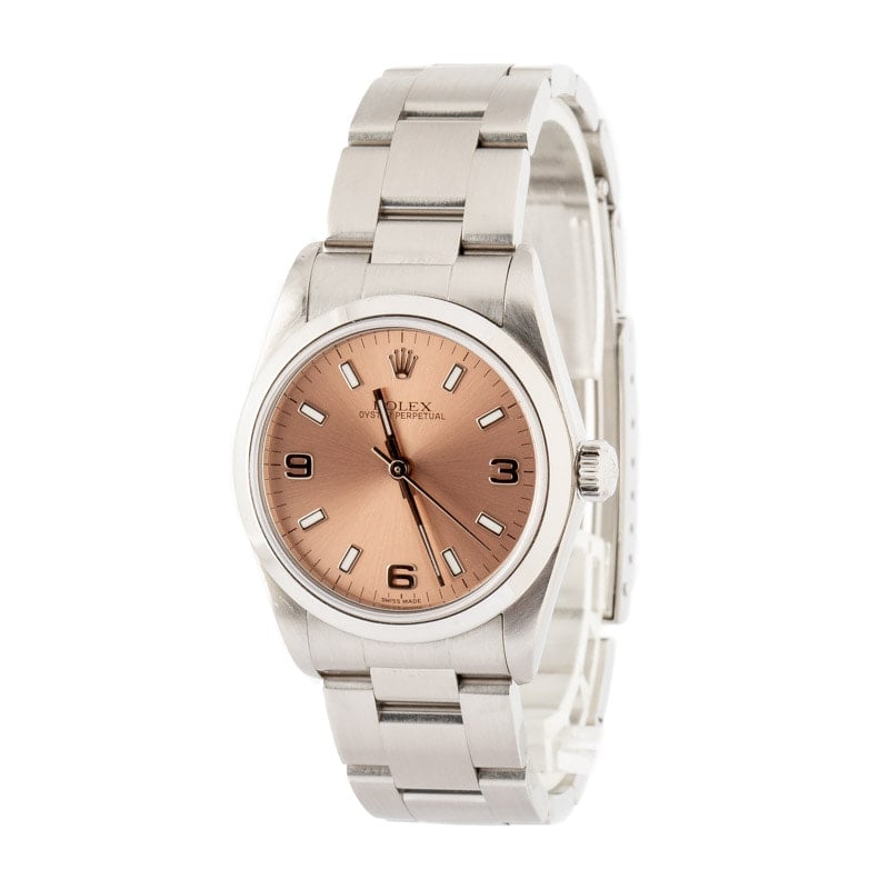 Pre-owned Rolex Oyster Perpetual 77080 Salmon Dial