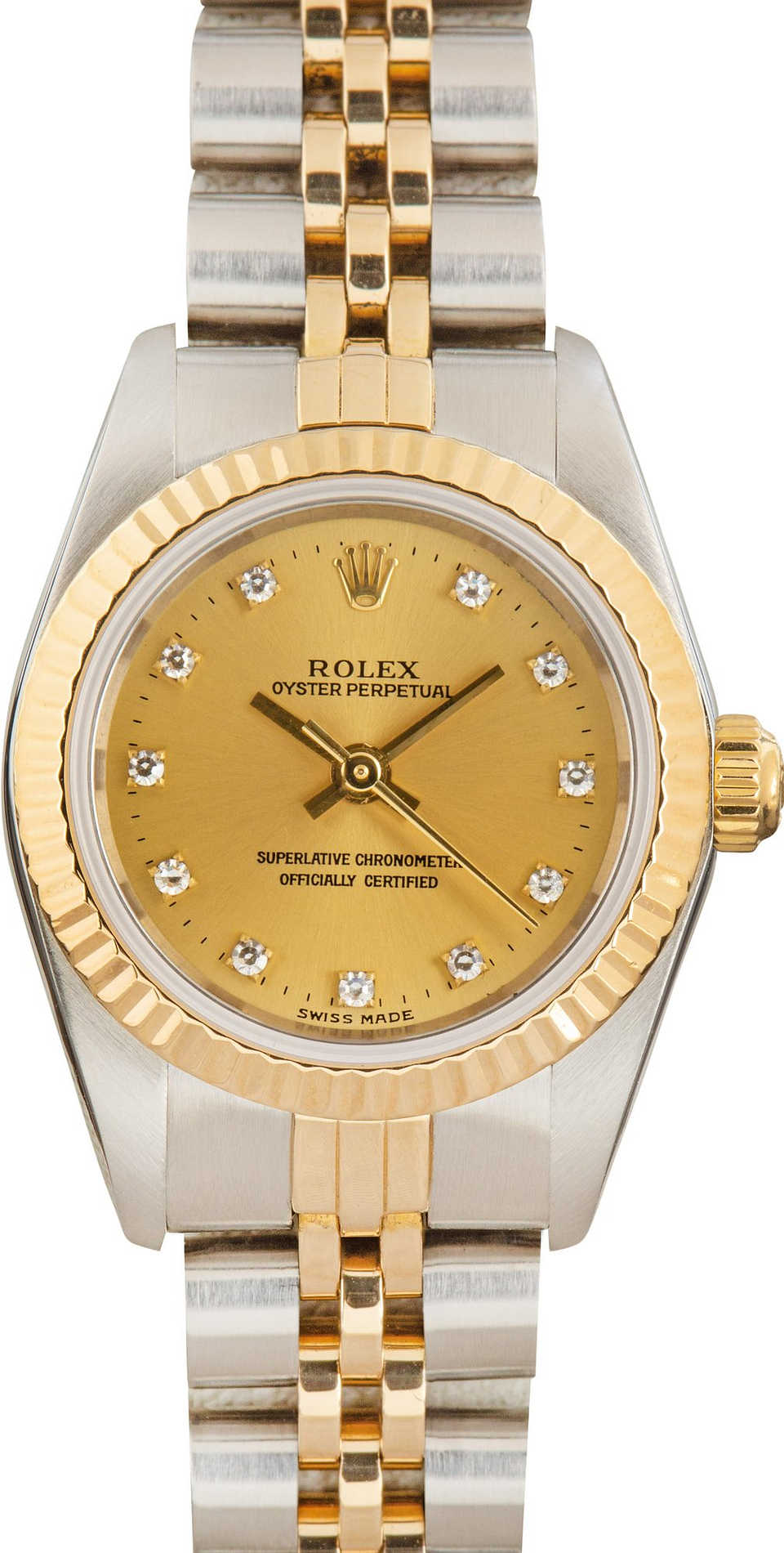 Ladies Rolex Oyster Perpetual 76193 Champagne Diamond Dial