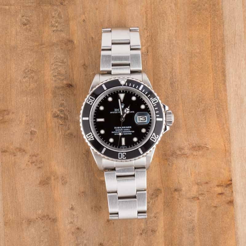 Vintage Rolex Submariner Ref 16800 Stainless Steel Black Dial