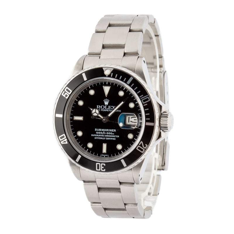 Vintage Rolex Submariner Ref 16800 Stainless Steel Black Dial