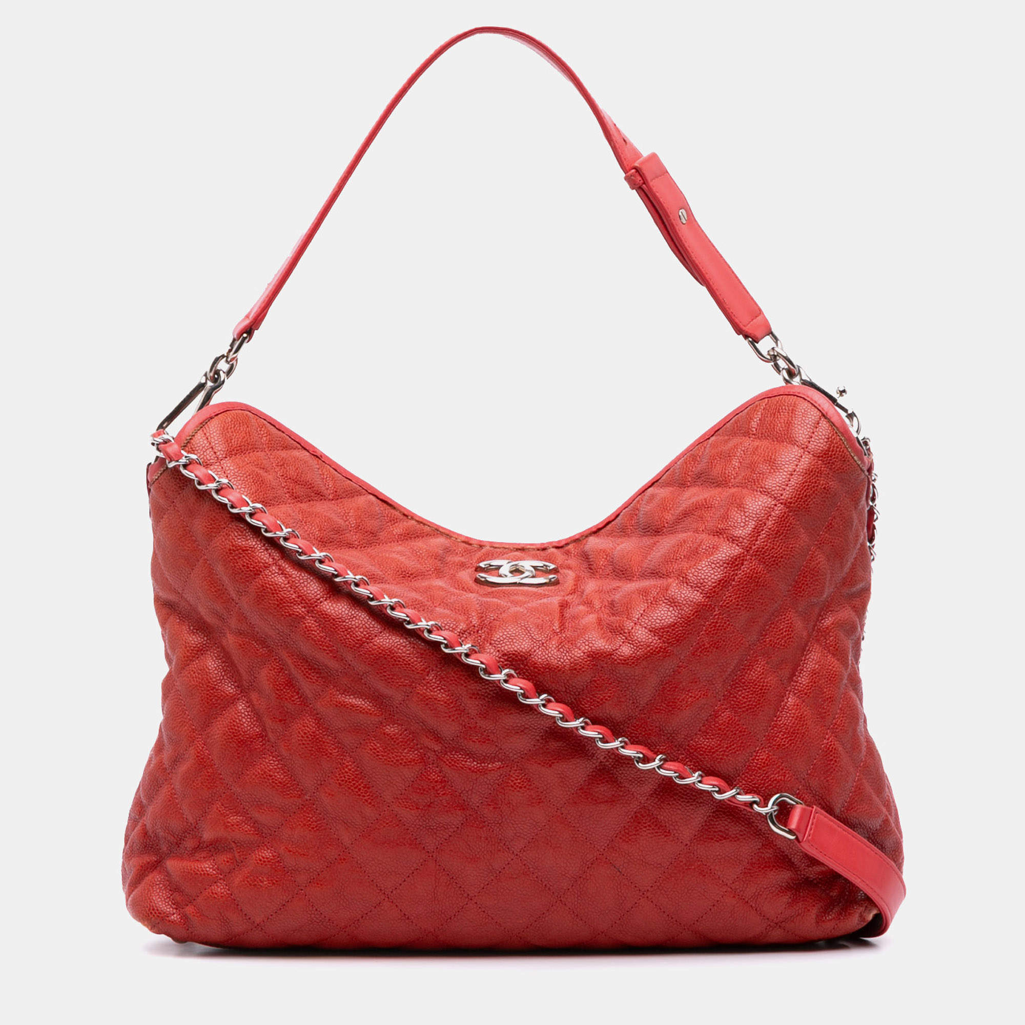 Chanel Red Quilted Caviar French Riviera Hobo