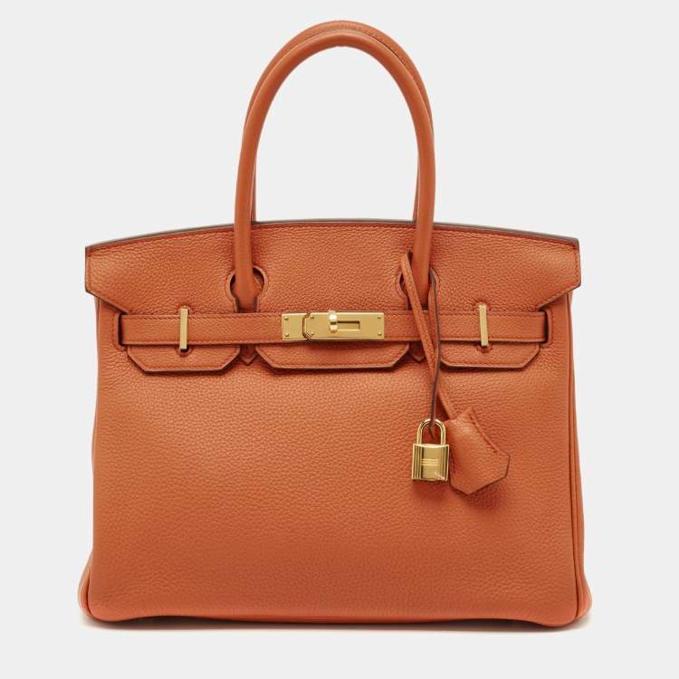 Hermes Terre Battue Togo Leather Gold Finish Birkin 30 Bag