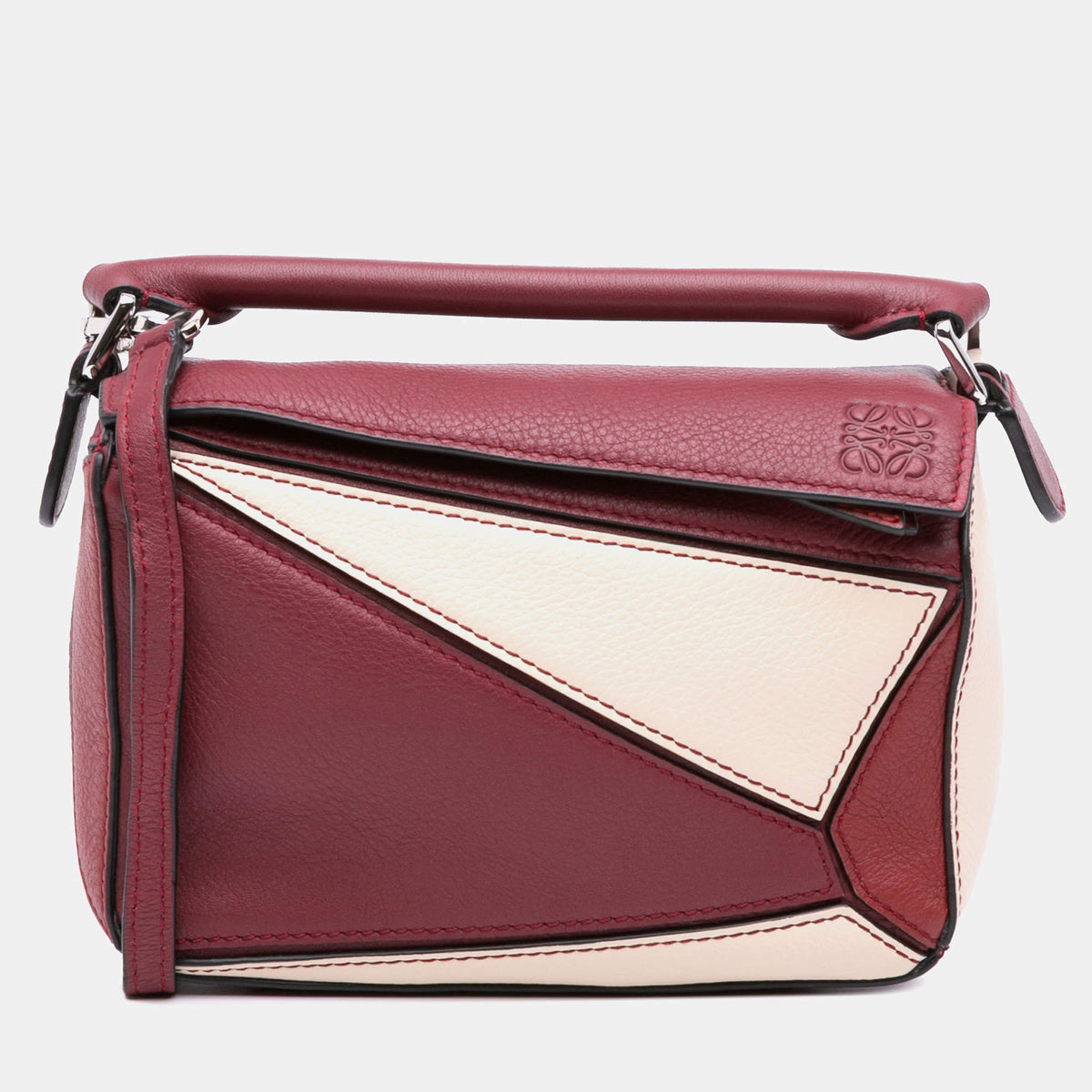 Loewe Red Mini Tricolor Calfskin Puzzle Satchel